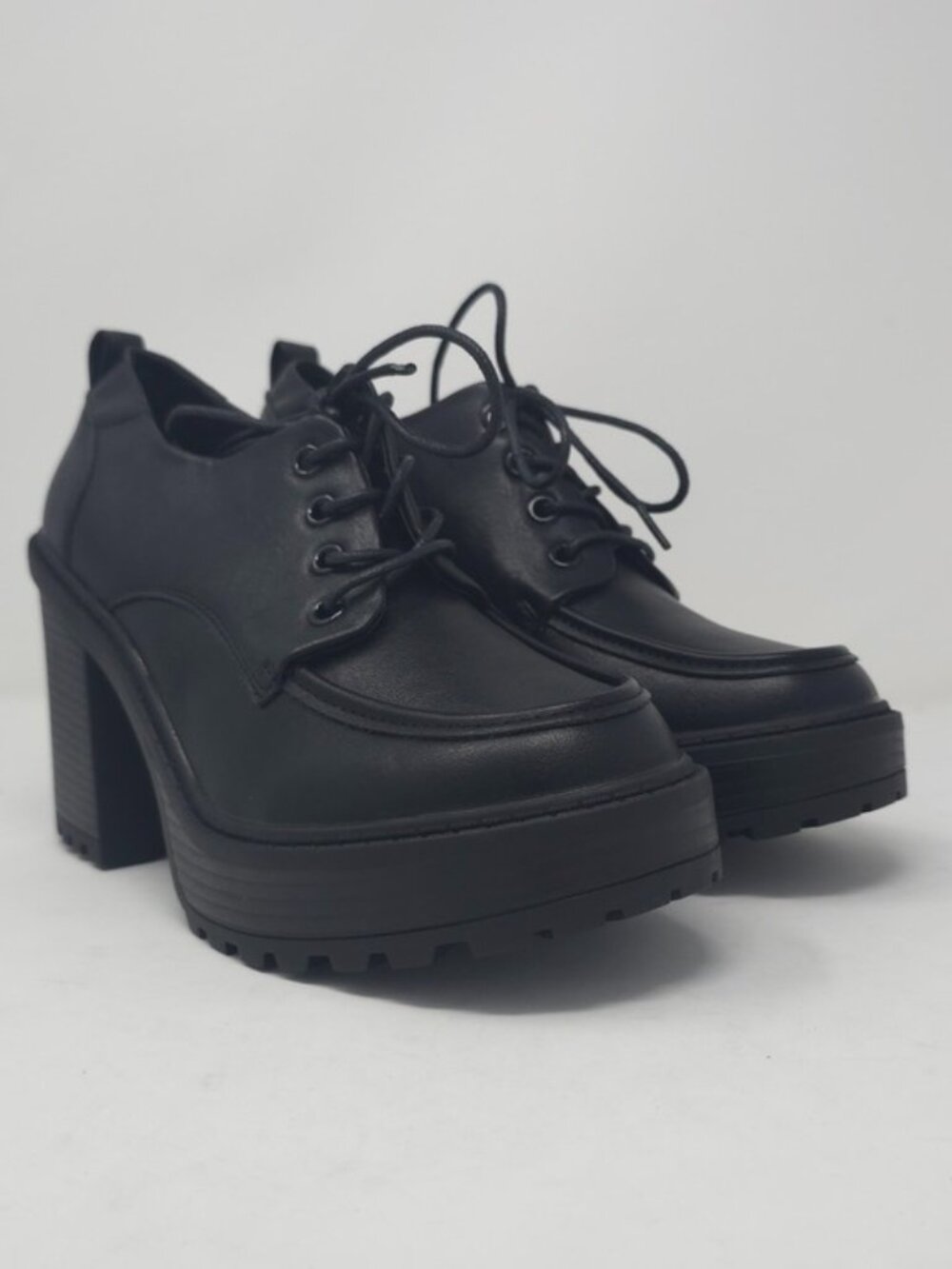 Charcoal Platform Chunky Heel Oxford Lace Up Lug Sole Trendy - Picture 2 of 10